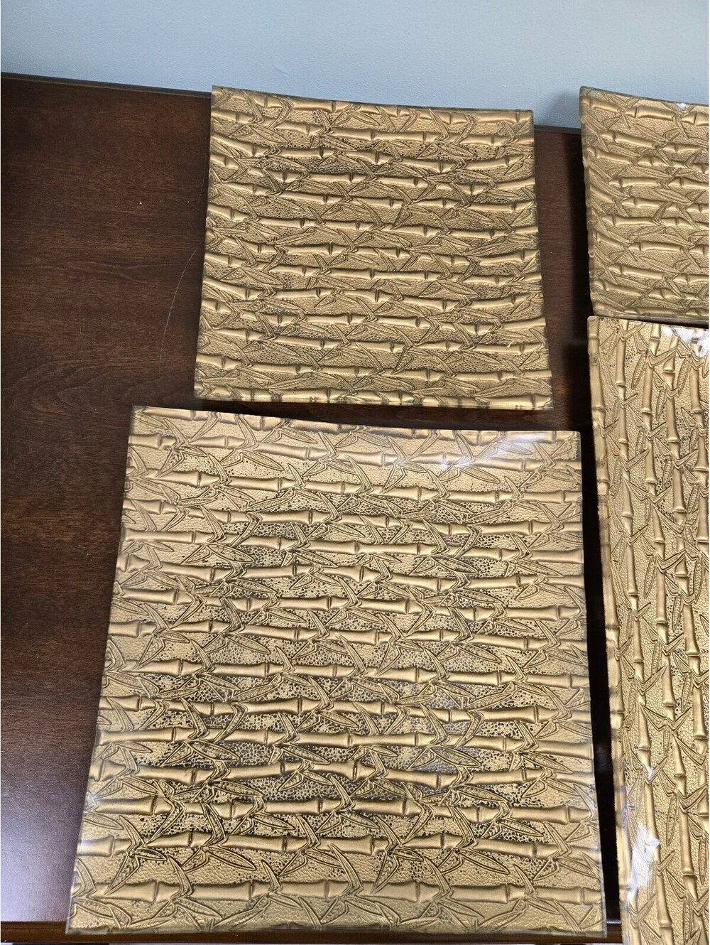 Set of 5 Gold Embossed Bamboo Design Placemats Asian Style Table Decor